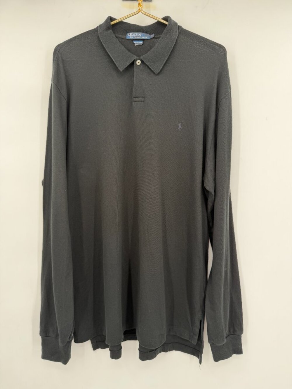 Polo Ralph Lauren Men’s XL Black Long Sleeve Polo Shirt Cotton Tonal Pony